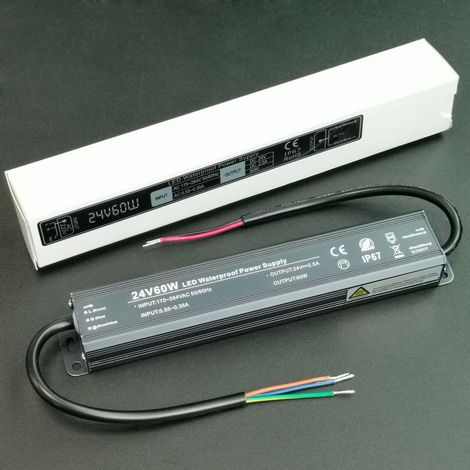 Transformateur 220v 24v 60W, Transformateur LED Étanche IP67 Alimentation 24V Convient aux Bande LED, Panneaux d'Affichage, 2,5A (1/5)
