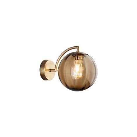 Aplique de pared con globo de cristal ámbar – Globo de cristal con base dorada – Casquillo G9 – 150 mm de diámetro – Voltaje 210-240 V – Para salón y recibidor