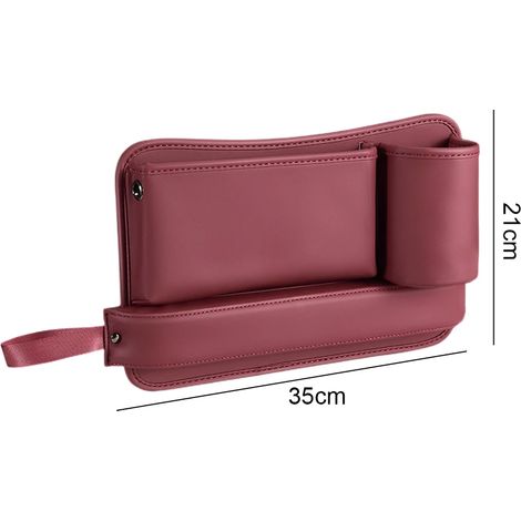 (B Rouge) Sac de rangement multifonction en cuir nappa pour espace entre les sièges, avec porte-gobelet, pour ranger et organiser les accessoires intérieurs de voiture (1/5)