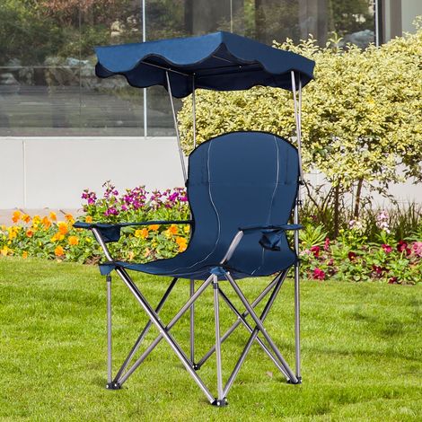 Chaise de Camping Pliante Rembourrée Auvent Pliable Capacité 120 KG en PVC et Cadre en Acier 96,5x67,5x130cm Bleu (1/2)