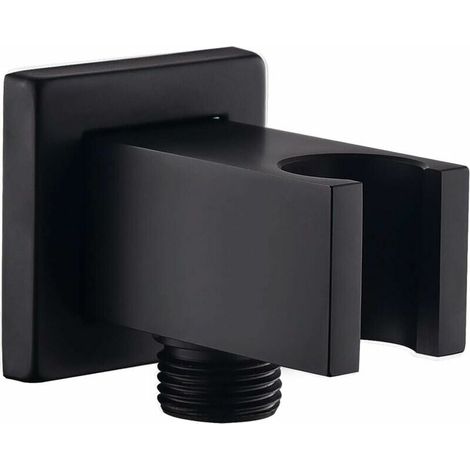 Codo de conexión a pared con soporte de ducha negro, conector de tubo cuadrado de latón de 1/2, codo de conexión a ducha con soporte, cabezal de ducha de conexión a pared con conexión de arena para ca (1/4)