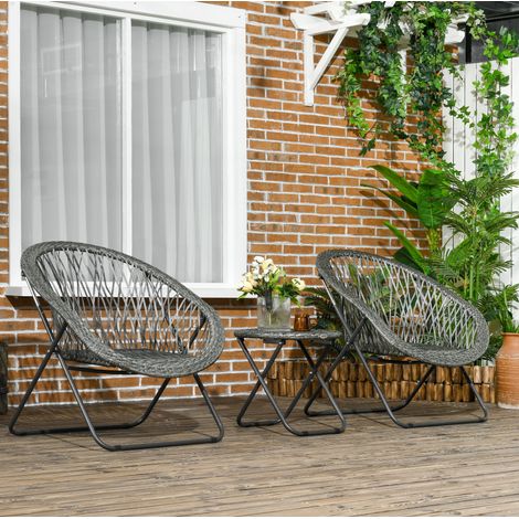 chaise fauteuil salon pliable 3 pièces rotin gris HAVRYA (1/4)