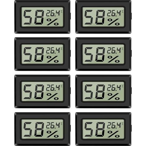 Paquete de 8 mini higrómetros y termómetros digitales para interiores, con sensor de temperatura para invernaderos, coches, casas y oficinas, en grados Celsius (°C). (1/4)