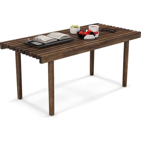 Modern Coffee Table Accent Center Tea Table Cocktail Table with Slatted Tabletop (1/5)