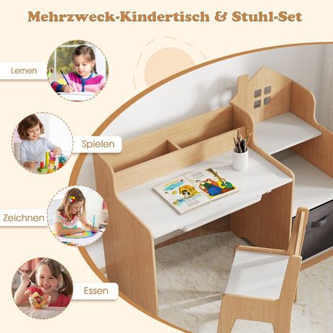 Set scrivania e sedia per bambini tavolo per studenti con ripiani aperti bianco naturale