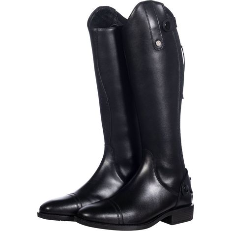 35, nero: Julie Modell Leder Reitstiefel für Frauen und Kinder hoch mit extra schmaler Wade (1/5)