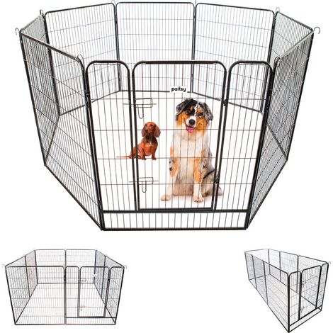 Parc Enclos pour chien chiot et lapin GARDEO100x120x8, 8 panneaux 100x120cm, 4M2, modulable, intérieur et extérieur, pliable, garantie 5 ans, Paitsy