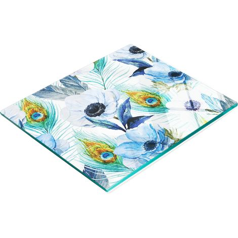 Tavola decorativa multifunzionale da cucina in vetro temperato con fiori in stile boho, 60x52 cm (1/5)