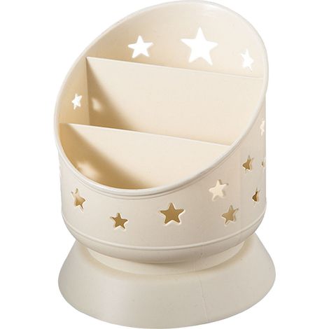 Pot à pinceaux en plastique, rangement bureau design crème, organisateur multifonction pour maquillage et stylos, 11x14cm (1/5)