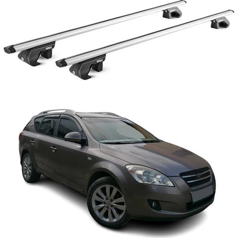OMAC Barres de toit aluminium certifiées TÜV pour Kia Ceed I Break 2006-2012 – Pour rails de toit standards – Rainure en T – Charge max 90 kg – 2 antivols Argent (1/4)