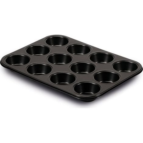TEGLIA FORNO ANTIADERENTE 12 MONO PORZIONI PER MUFFINS CUPCAKES E DOLCI NERO (1/5)