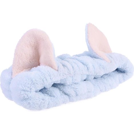 Bandeau cosmétique oreilles de chat, élastique, compatible avec les coiffures pour filles et femmes, idéal pour les fêtes de Noël, bleu clair, 1 pièce (1/5)
