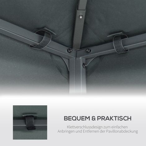 Housse de rechange pour abri de jardin 3x3 m, imperméable, double toiture avec orifices d'évacuation, pièce de remplacement pour tonnelle/tente de terrasse, gris anthracite