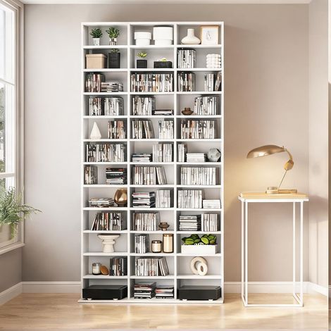 Étagère haute de rangement pour médias et décoration MDF blanc (1/5)