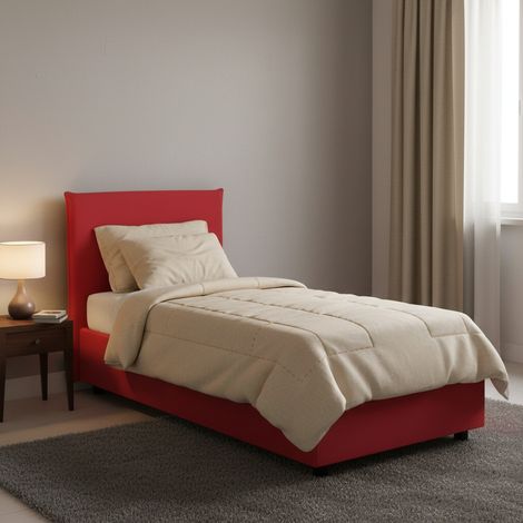 Dmora - Einzelbett Dbach, Containerbett mit Stoffbespannung, 100% Made in Italy, Frontöffnung, inklusive Matratze Cm 80x200, Rot (1/5)
