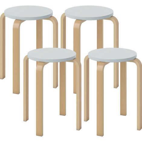 Set aus 4 stapelbaren runden Hockern aus grauem Holz, Ø 40 x 45 cm (1/5)