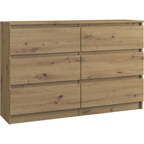 CDF Kommode Malwa M6 120 Farbe: Eiche Artisan Schrank für Dokumente, Kleinigkeiten Ideal für Wohnzimmer, Schlafzimmer, Kinderzimmer, Jugendzimmer und Büro 6 geräumige Schubladen (1/2)
