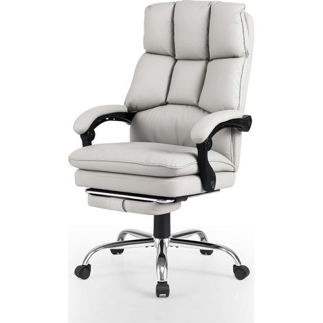 COSTWAY Office Desk Chair Ergonomic Padded Reclining Chair w/ Footrest-White