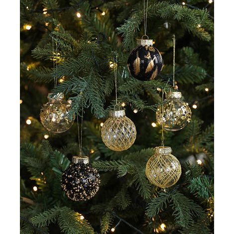 boules de noel noires et dorées 5 cm lot de 25 pieces en pot boules suspendues pour sapin de noel finition pailletée et chromée décoration festive maison fête de noel (1/4)