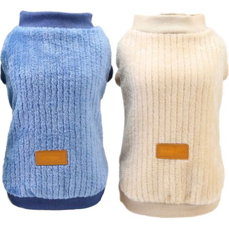 Lot de 2 vêtements pour chiens, pull en peluche doux et chaud pour chiots et chats (bleu + kaki) (1/4)