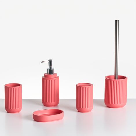Conjunto de 5 accesorios de baño jabonera dispensador de jabón escobilla de inodoro vaso soporte para cepillos de dientes rojo Huarmey
