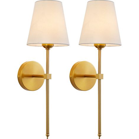 Lot de 2 appliques murales avec abat-jour en tissu blanc, adaptées aux salles de bains, chambres et salons (ampoule non incluse) (1/5)