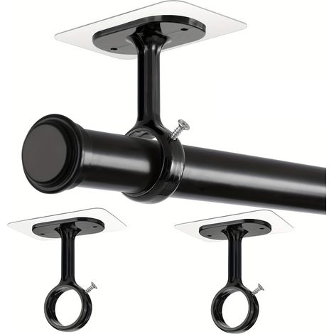 LEDANDER - Paquete de 2 ganchos adhesivos para barra de cortina, soportes para barra de cortina de techo, negros, sin taladros