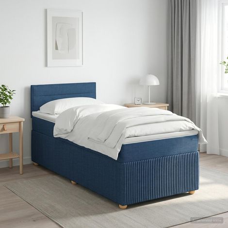 vidaXL Lit boxspring avec matelas Bleu 90 x 200 cm Tissu (1/5)