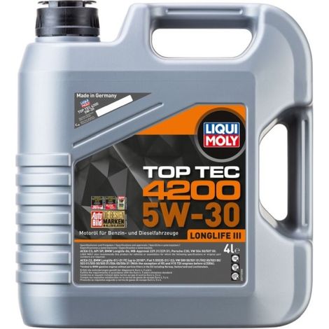 Aceite LIQUI MOLY 5W30 4L TOP TEC 4200 C2/C3 / SN/CF / 504.00 507.00 / 229.31 229.51 / LL04 / C30 / B71 2290