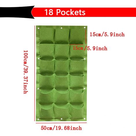 Sac de plantation vertical mural, pot de culture pour légumes et plantes aromatiques, jardinière suspendue pour balcon et terrasse, 18 poches, vert (1/5)