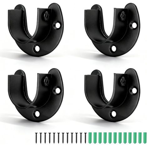 4 Supports Tringle, Acier Inoxydable, 25 mm, Noir, Fixation 3 Trous, Pour Armoire Dressing Salle De Bain (1/5)