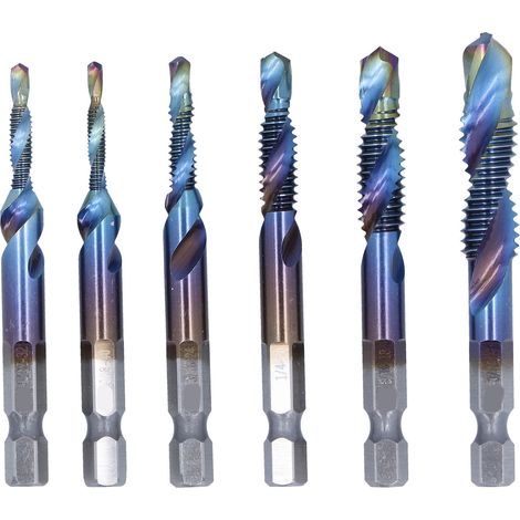 6 Pièces Forets à Taper en Spirale Acier Rapide Multifonctionnels avec Douille Hexagonale pour Percer, Tarauder et Couper (1/5)