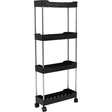 Chariot de rangement étroit à roulettes 4 niveaux organisateur salle de bain étagère mobile utilitaire tour pour cuisine buanderie petits espaces interstices noir (1/5)