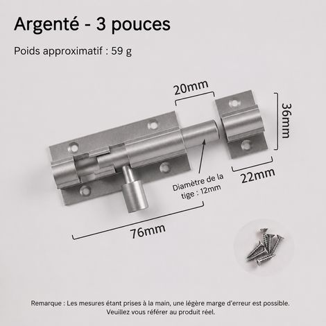 Verrou de porte type F en alliage d'aluminium L1312 3 pouces argenté l1312-3 argent 10,3 × 3,6 × 3,6 cm 59 g – Livraison gratuite