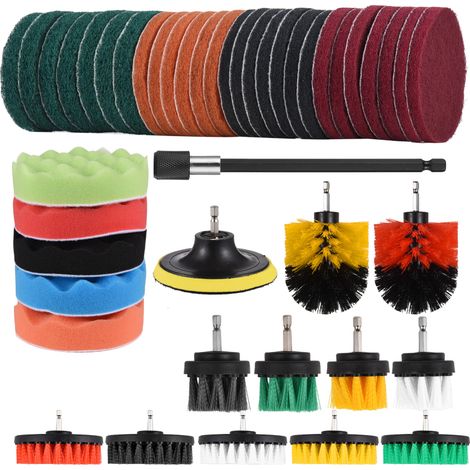 Ensemble 45 accessoires nettoyage perceuse Geevorks : tampons, éponges, brosses tailles variées, brosses électriques avec rallonge (1/5)