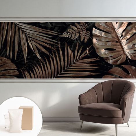 Papier peint intissé à motifs décoratifs pour salon chambre et bureau Décoration murale élégante avec colle Feuilles exotiques 250x104 cm (1/5)