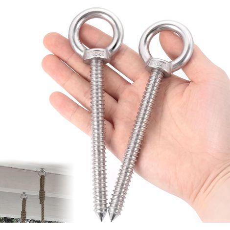 2 pièces Piton à Visser Boulon à œil M10 x 150, Vis à Anneau Auto Taraudeuse en Acier Inoxydable 304 Crochets à Anneau pour Échafaudage Vis à Anneau Lourd Fermé, Anneau Fermé Robuste pour Hamac (1/5)
