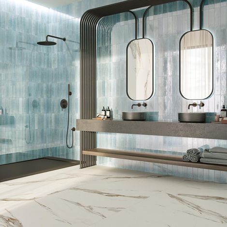 Carrelage Mur grès Cérame brillant ULTRAGLOSS effect Zellige Agadir Aqua 7X28cm (1/2)