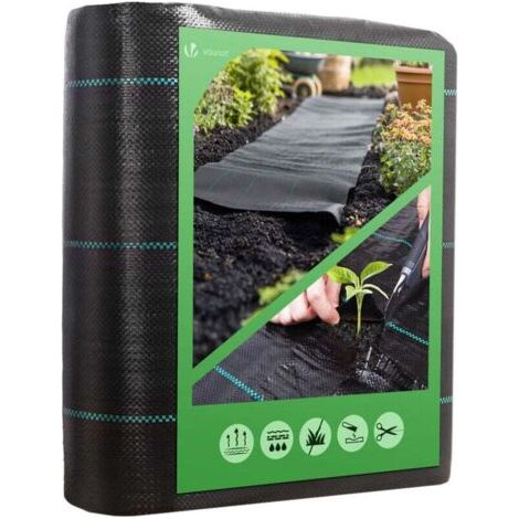 Toile de paillage 10mx2m 100g/m² - Bâche géotextile anti-mauvaises herbes anti-UV perméable à l'eau anti-repousse