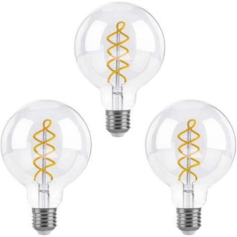 Pr Dimmable Edison Ampoules LED E27, G95 Vintage LED à Filament Spirale Ampoule Décorative, 4W(équivalent 40W), Blanc Chaud 2700K, 400LM, Verre transparent, Lot de 3 [Classe énergétique F] (1/5)