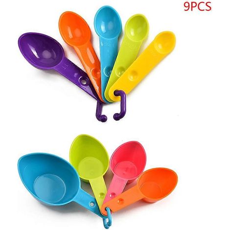 9-teiliges Set bunter Küchenmesslöffel, Tassen, Kaffee-, Zucker-, Mehl- und Teelöffel mit Skala – ideal zum Backen von Kuchen und anderen Leckereien (1/5)