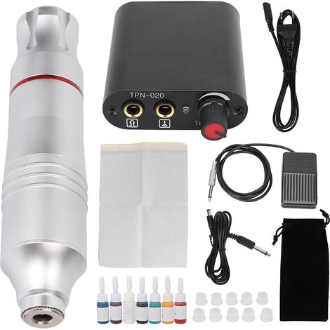 Kit machine à tatouer rotative type stylo, interface DC, cordon clip, bloc d'alimentation 90-265V EU, encre et alimentation inclus. (1/5)