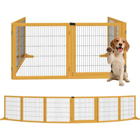 Barrière pour chiens, pliable, 432 x 36 x 70 cm, bois de pin, jaune (1/5)