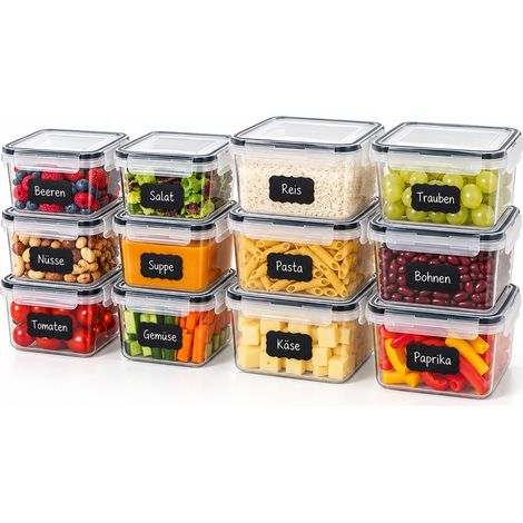 Relaxdays Frischhaltedosen 12er Set, 520 & 1000 ml, Kunststoff, luftdichte Klickdeckel, mikrowellengeeignet, transparent