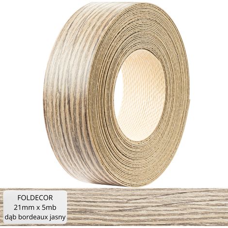 Cinta de cantos de melamina color roble burdeos claro para muebles, con adhesivo termofusible, 21 mm (5 m) (1/5)