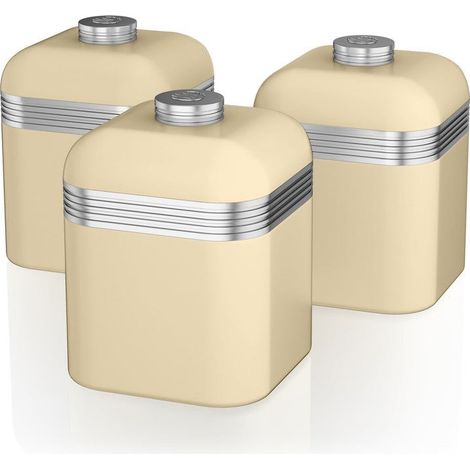 Swan SWKA1020CN Retro Kitchen Storage Canisters, Iron, Cream, Set of 3 (1/5)