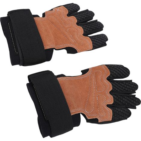 Gants d'entraînement avec support de poignet ajustable, antidérapants, en cuir de vachette, rembourrés, pour hommes et femmes, pour la musculation, la course à pied et l'exercice (taille L). (1/5)