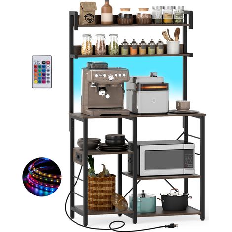 COSTWAY Kitchen Bakers Rack 5-Tier Microwave Oven Stand with Power Outlet-Brown (1/5)