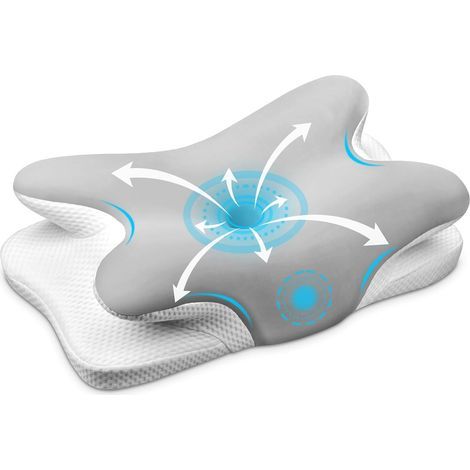 Adjustable Memory Foam Pillow, H-Design, Cervical Zone, Silver, for Back, Side, and Stomach (1/5)