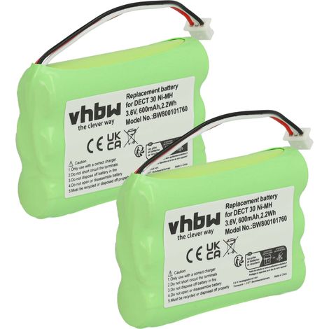 vhbw 2x Akku kompatibel mit TipTel DECT 500 schnurlos Festnetz Telefon (600 mAh, 3,6 V, NiMH) (1/5)